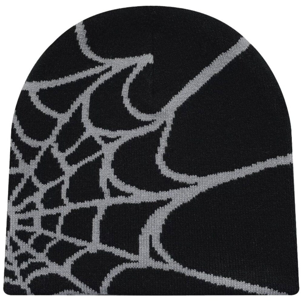 Spider Web Beanie Hat Cap Black Gray